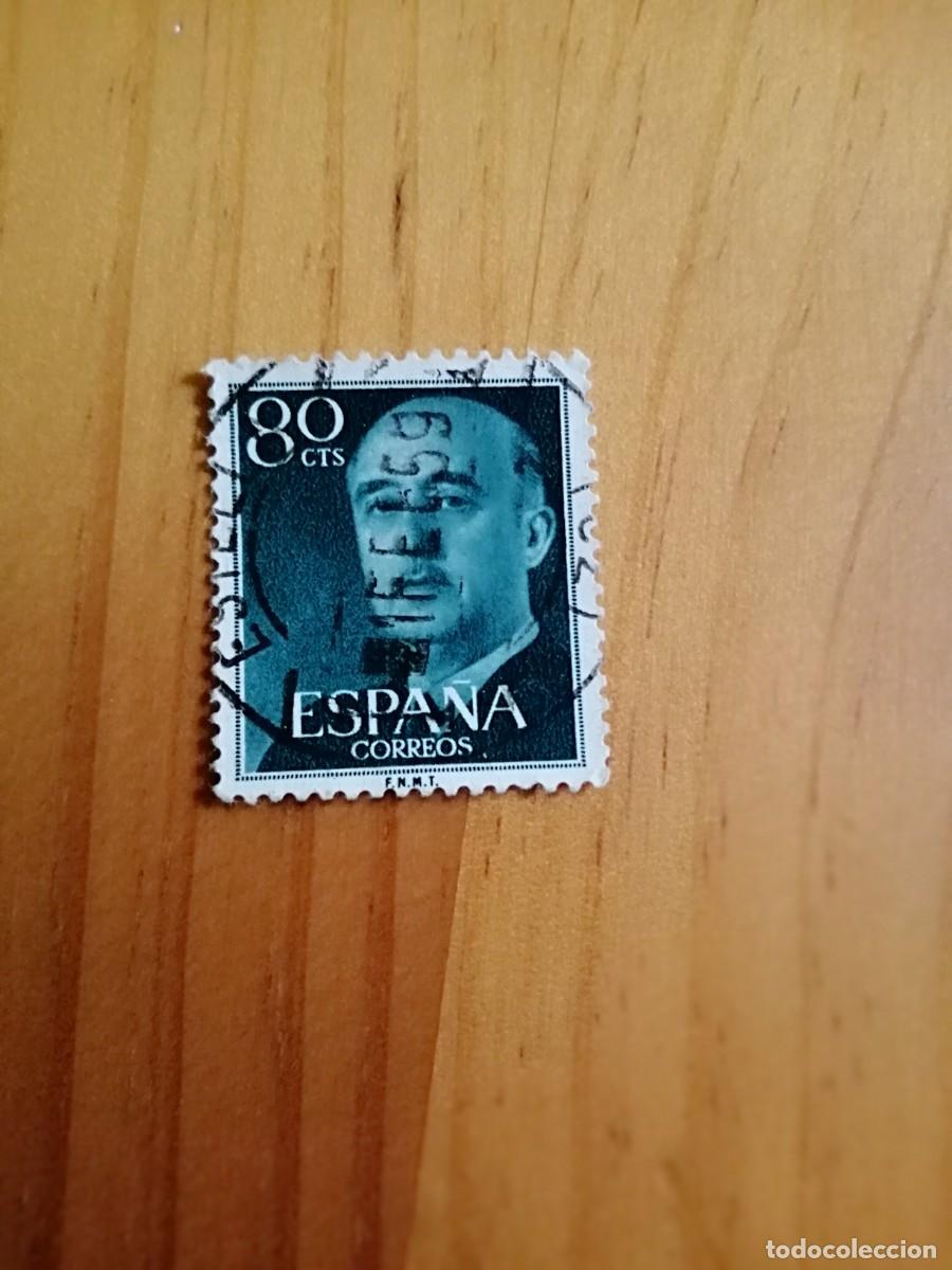 Sellos: 80 C&Eacute;NTIMOS - EDIFIL 1152, VERDE - SERIE: 1955-56 GENERAL FRANCO - MATASELLO: ESTELLA 21 FEB 59