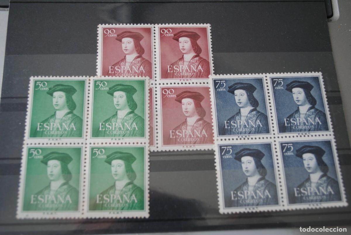 Sellos: SELLOS** 3 BLOQUES DE CUATRO EDIF: 1106/1108 - FERNANDO EL CATOLICO - A&Ntilde;O 1952-VALOR CATALOGO 56 &euro;