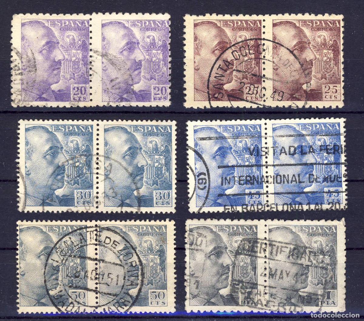 Sellos: 1940-45.- FRANCO.-VARIOS.- BLOQUES DE 2.- USADOS.- (07).