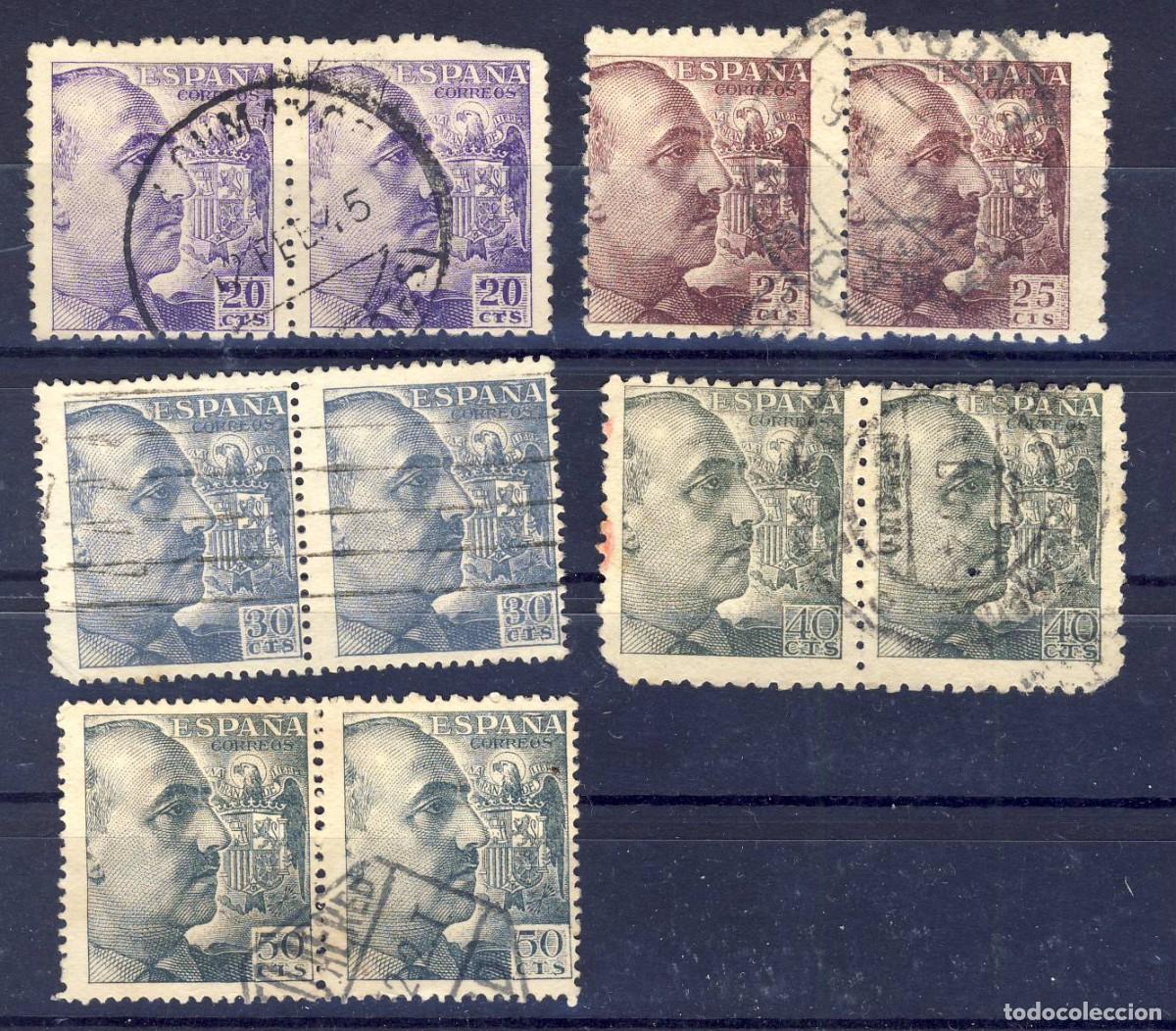 Sellos: 1940-45.- FRANCO.-VARIOS.- BLOQUES DE 2.- USADOS.- (09).
