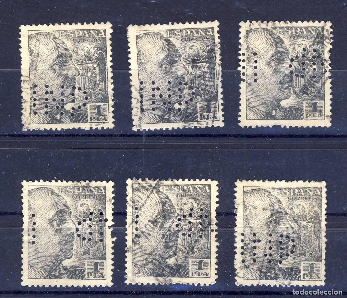 Sellos: 1940-45.- FRANCO.-1 PESETA.- PERFORADOS .- USADOS.- (13).
