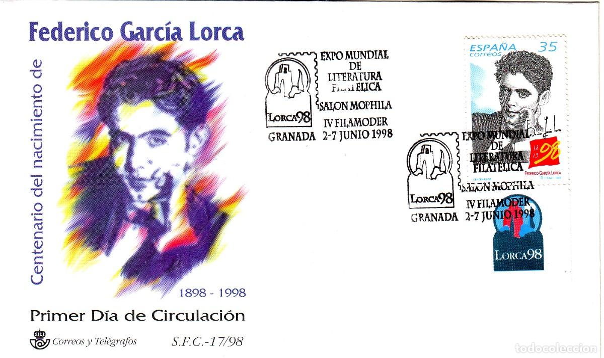 Sellos: SOBRE CENTENARIO FEDERICO GARC&Iacute;A LORCA PRIMER D&Iacute;A - Foto 1