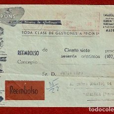Sellos: REEMBOLSO PRIVADO CON PUBLICIDAD ” PONS ” CIRCULADO EL 6 DE FEBRERO DE 1960 DE MADRID A BADALONA.
