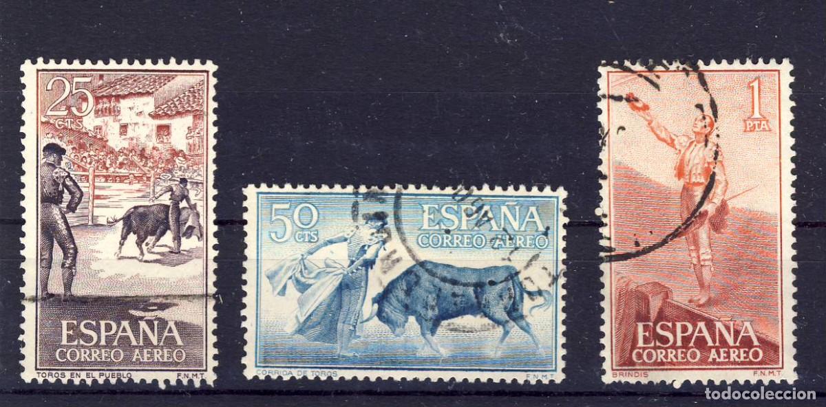 Timbres: 1960.- FIESTA NACIONAL.- TAUROMAQUIA.- CORREO A&Eacute;REO.- ED. 1266-67-68.- (1)