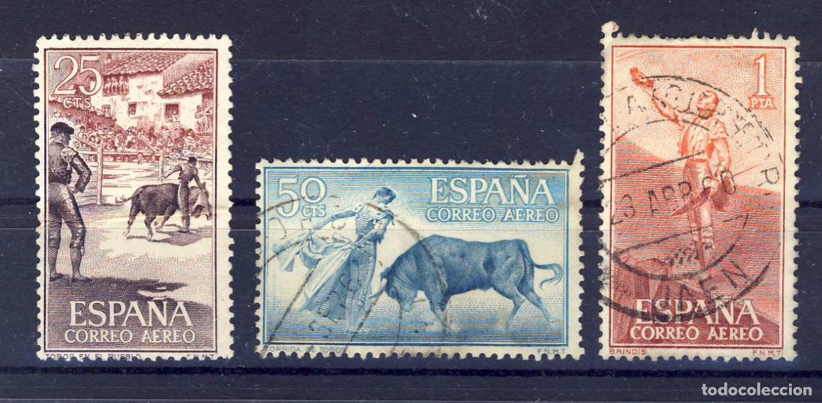 Timbres: 1960.- FIESTA NACIONAL.- TAUROMAQUIA.- CORREO A&Eacute;REO.- ED. 1266-67-68.- (2)