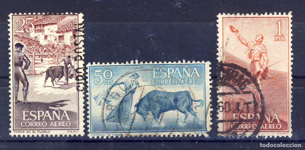 Sellos: 1960.- FIESTA NACIONAL.- TAUROMAQUIA.- CORREO A&Eacute;REO.- ED. 1266-67-68.- (4)