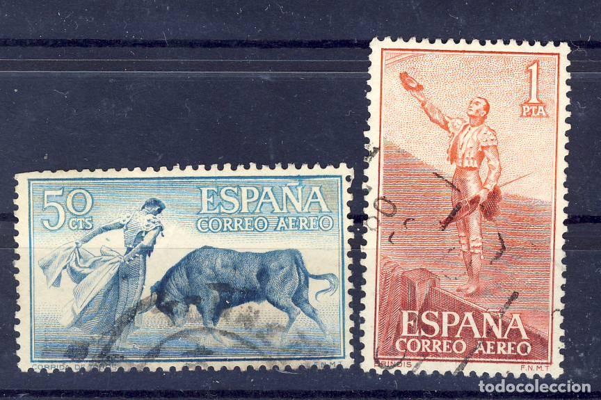 Sellos: 1960.- FIESTA NACIONAL.- TAUROMAQUIA.- CORREO A&Eacute;REO.- ED. 1267-68.- (7)