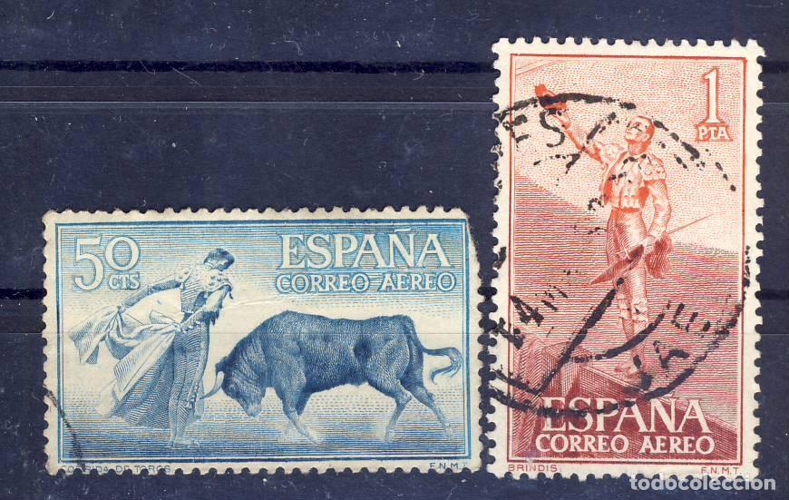 Sellos: 1960.- FIESTA NACIONAL.- TAUROMAQUIA.- CORREO A&Eacute;REO.- ED. 1267-68.- (8)
