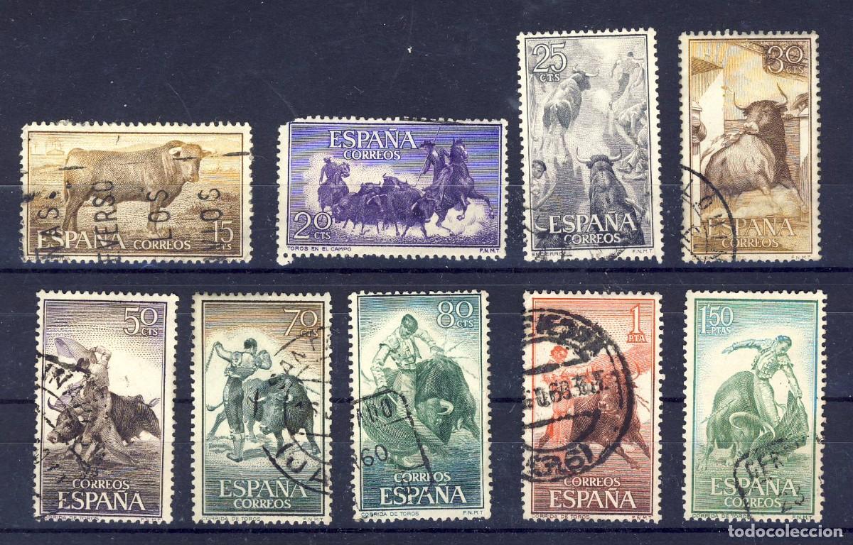 Sellos: 1960.- FIESTA NACIONAL.- TAUROMAQUIA.- CORREO ORDINARIO.- ED. 1254-1265 (9 UNIDADES-2-).-