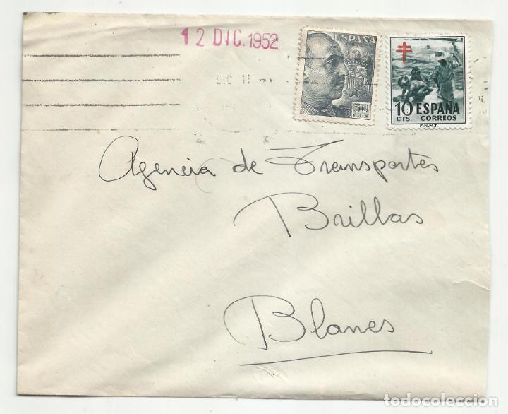 Sellos: circulada 1952 de barcelona a blanes girona gerona - Foto 1