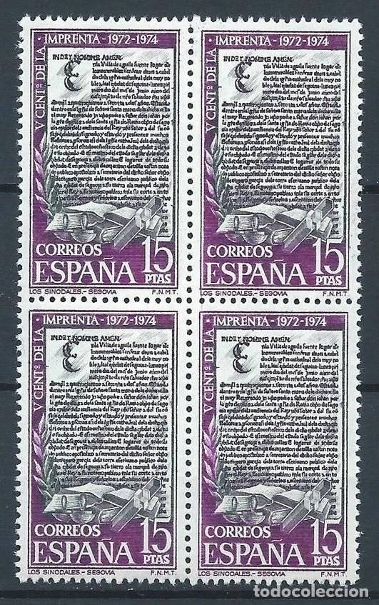 Sellos: ESPA&Ntilde;A 1973 - 4&ordm; CENTENARIO DE LA IMPRENTA - EDIFIL 2166** EN BLOQUE DE 4 - Foto 1