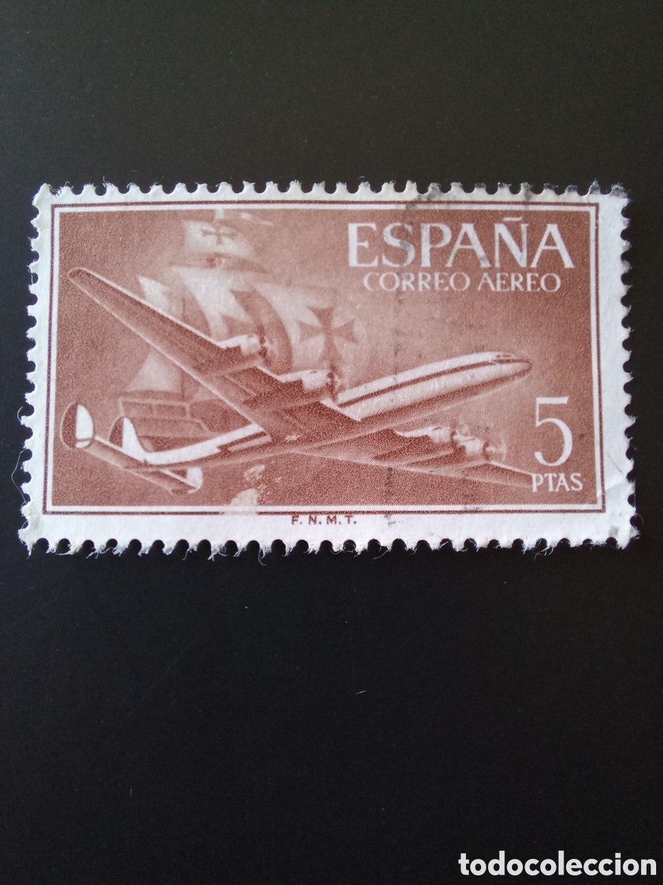 Stamps: SELLO 5 PESETAS. EDIFIL 1177, SUPERCONSTELLATION Y NAO &rdquo;SANTA MAR&Iacute;A&rdquo; (1955)