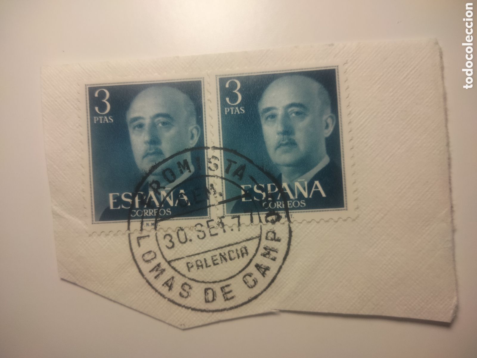 Timbres: 1,5,2. Matasello CEM de Fr&oacute;mista y Lomas de Campo (Palencia). Muy raro.