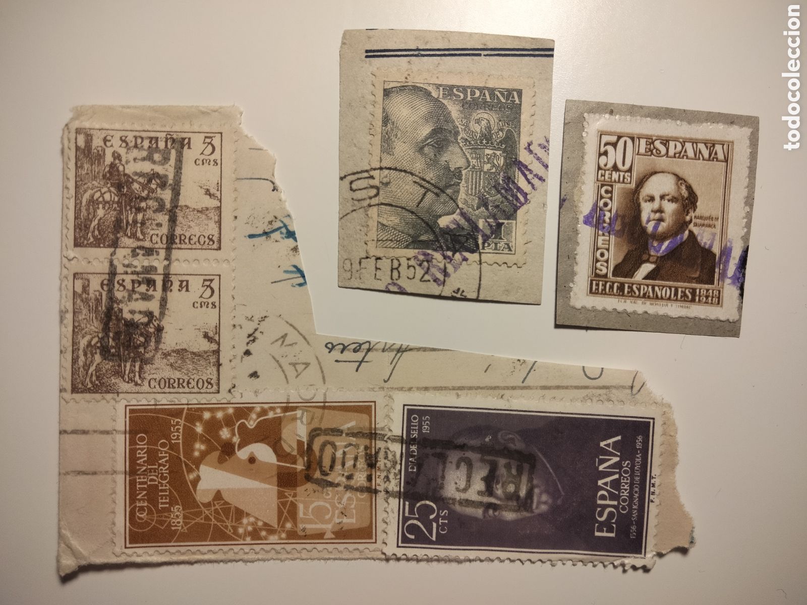Timbres: 1,6,1. Distintos matasellos reclamado.