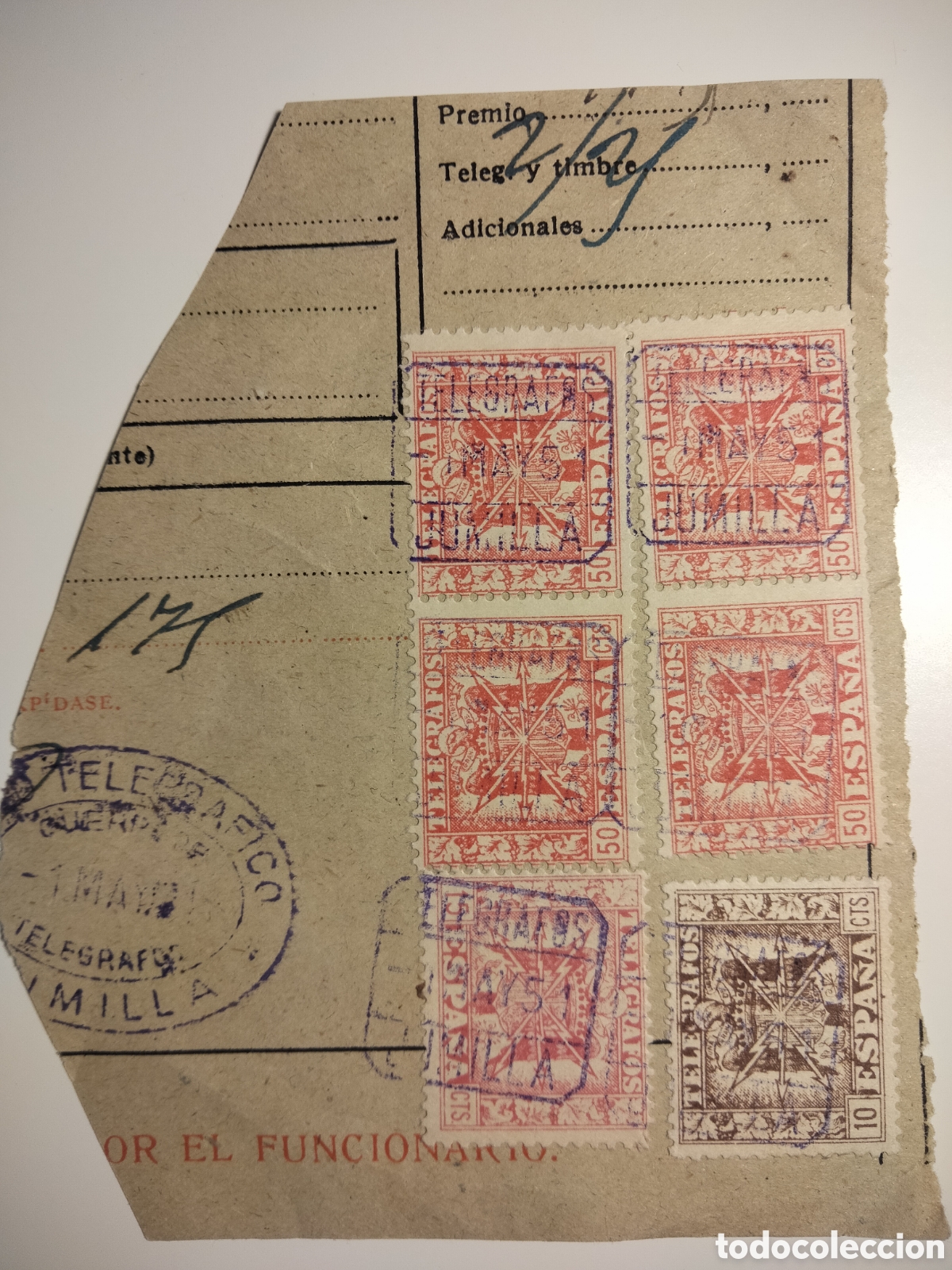 Timbres: 2,1. Fragmento de tel&eacute;grafos de Jumilla (Murcia). 1951