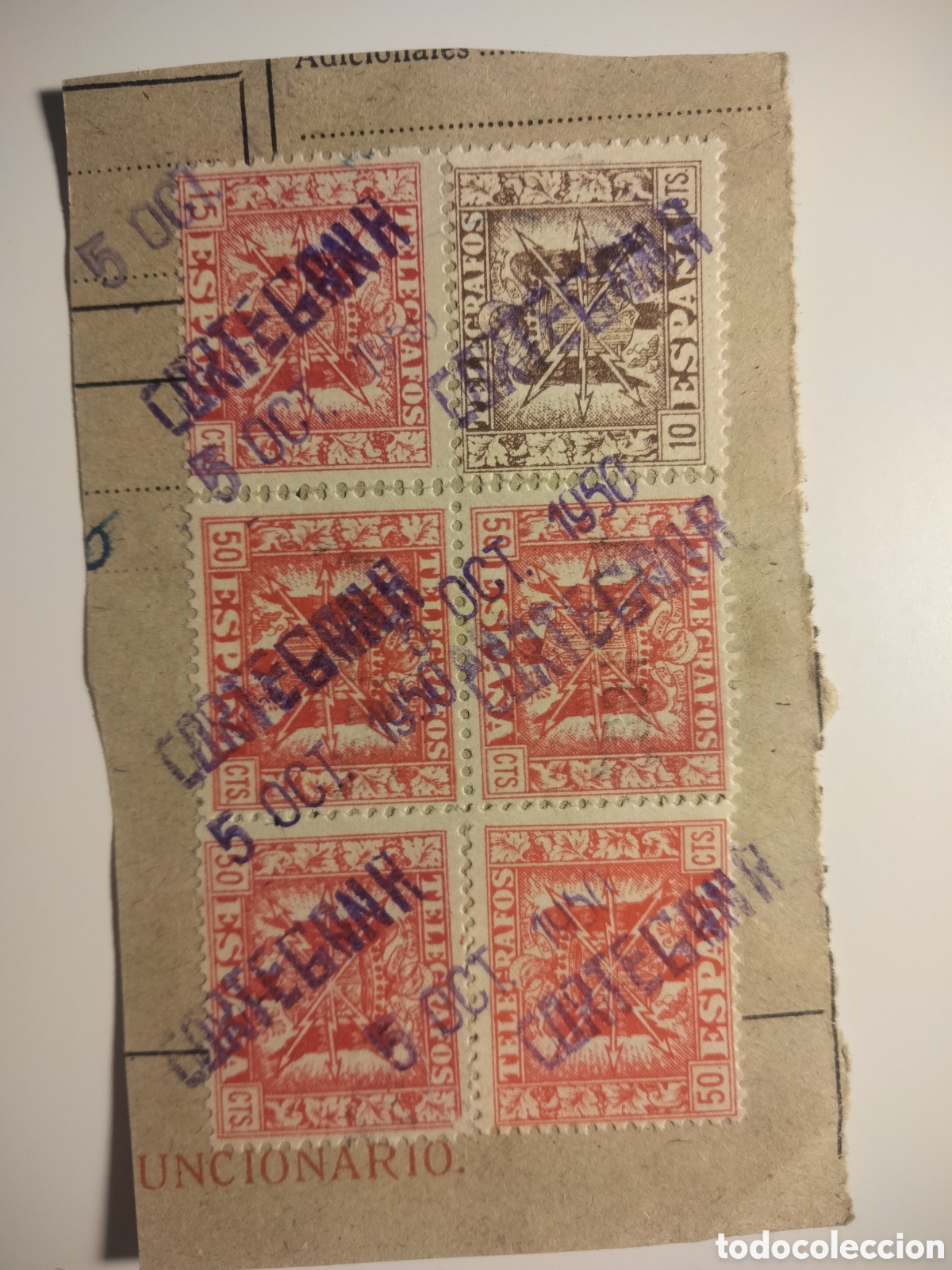 Timbres: 2,10. Sellos de tel&eacute;grafos de Cartagena (Murcia). 1950