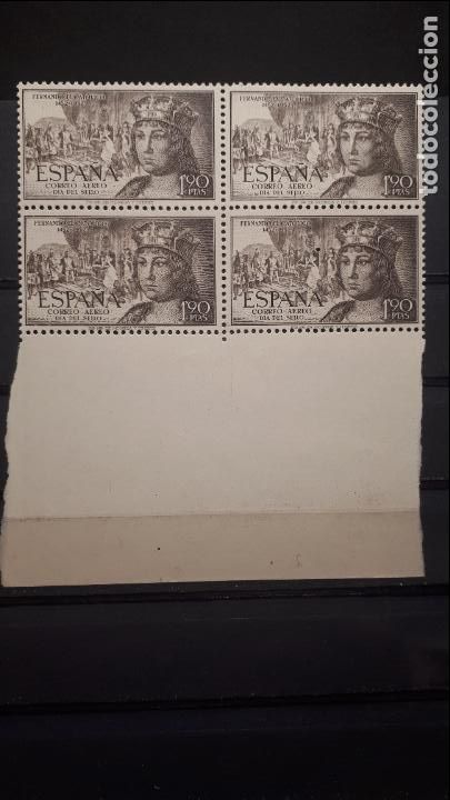 Sellos: ESPA&Ntilde;A. A&Ntilde;O 1952. ** EDIFIL 1111/5 bloque de 4. - Foto 5