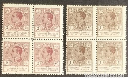 Sellos: BLOQUE DE 4 Edifil 141/2 142 SIN FIJA SELLOS nuevos Golfo de Guinea a&ntilde;o 1920 Colonias Espa&ntilde;a