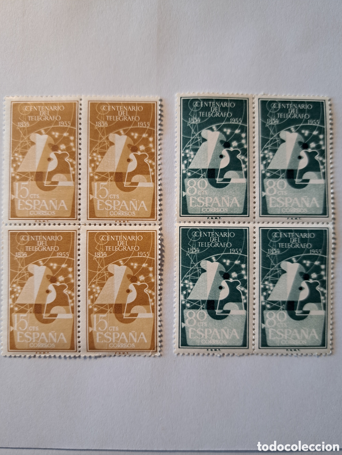 Sellos: Bloques de 4 centenario del tel&eacute;grafo 1955 - Foto 1