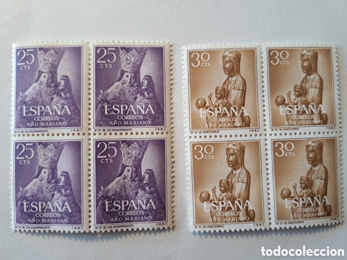Sellos: Bloques (2) de 4 sellos A&ntilde;o Mariano 1954 - Foto 1