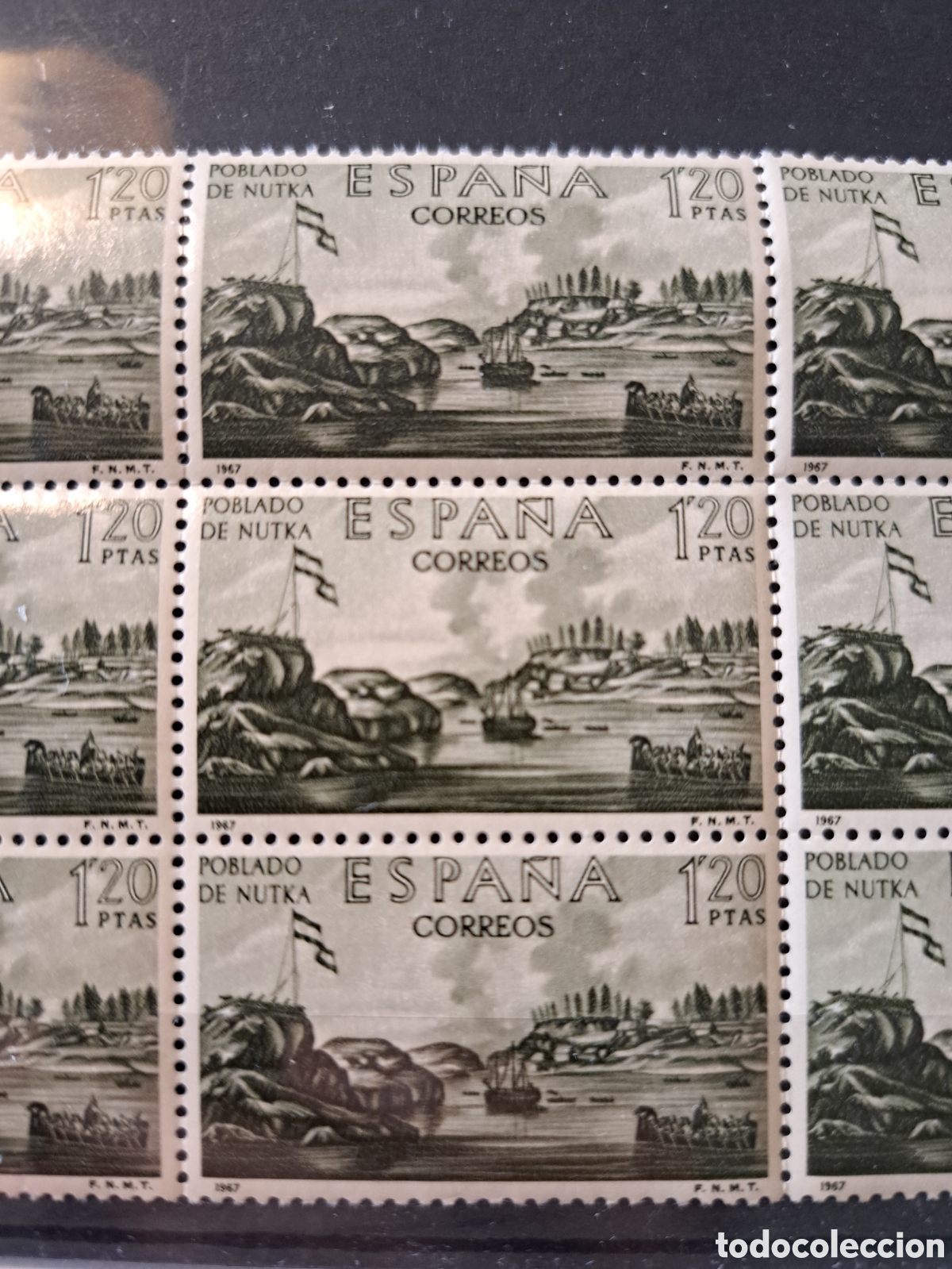 Sellos: Bloque 9x1,2 ptas Poblado de Nutka 1967 - Foto 2