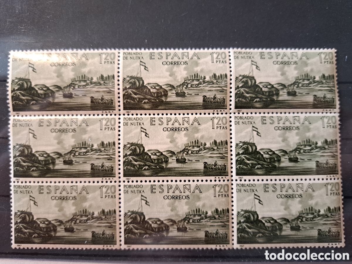 Sellos: Bloque 9x1,2 ptas Poblado de Nutka 1967 - Foto 1