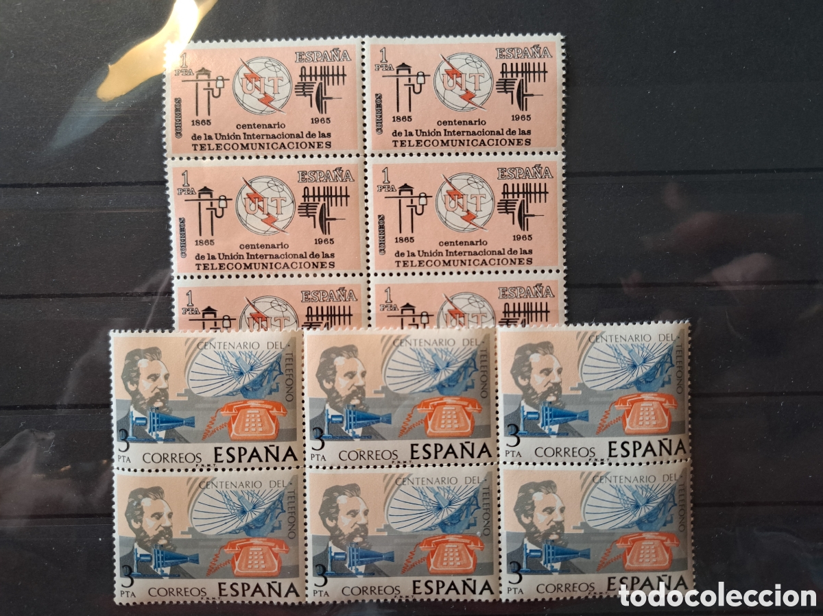 Sellos: Bloques (de 6 sellos) centenarios telecomunicaciones 1965-76 - Foto 1