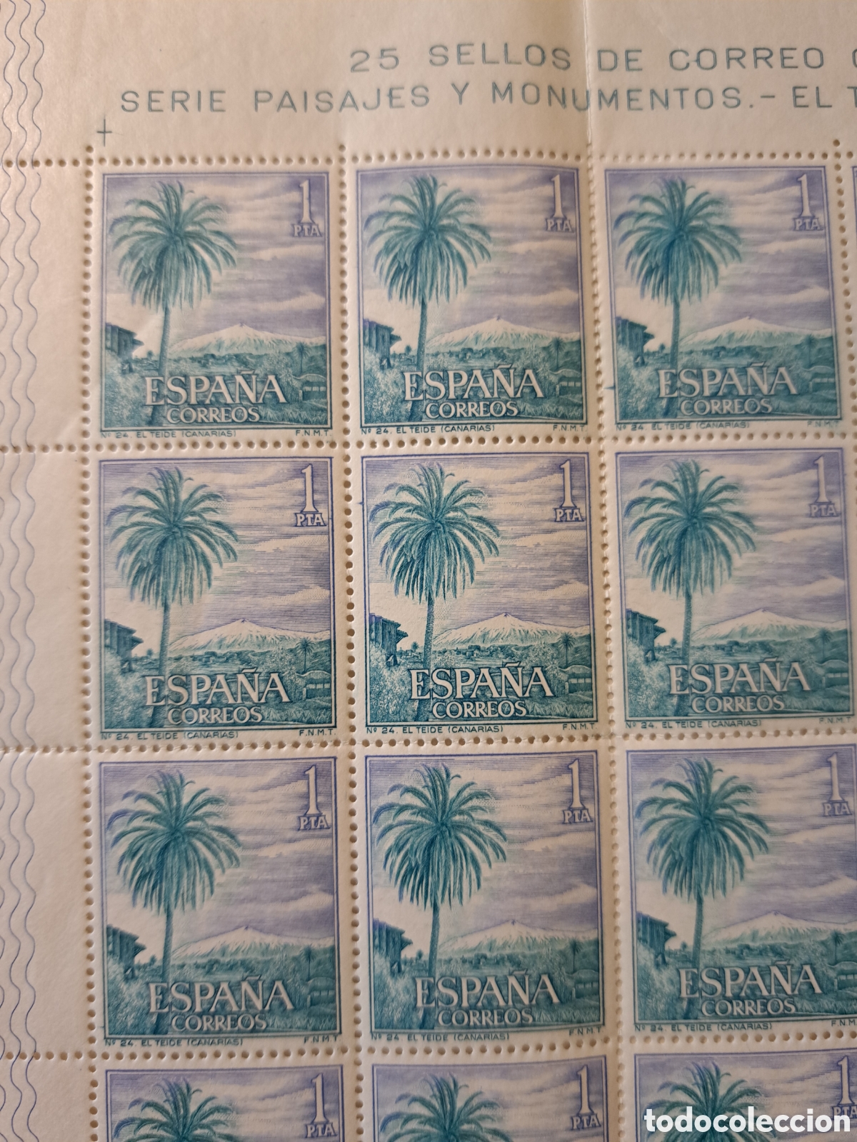 Sellos: Pliego completo 25x1 pta Teide ( Canarias) 1966 - Foto 3
