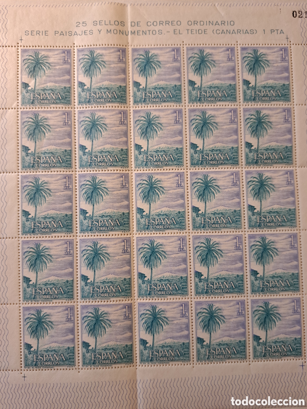 Sellos: Pliego completo 25x1 pta Teide ( Canarias) 1966 - Foto 1