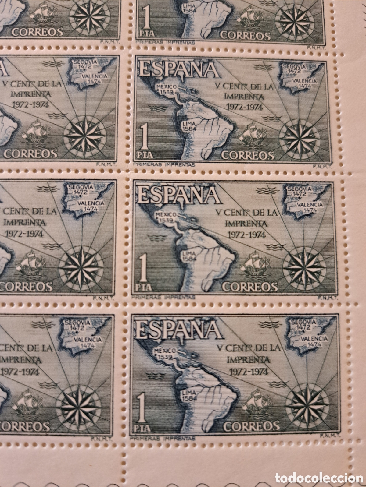 Sellos: Pliego completo 25x1 pta V centenario de la imprenta 1973 - Foto 4
