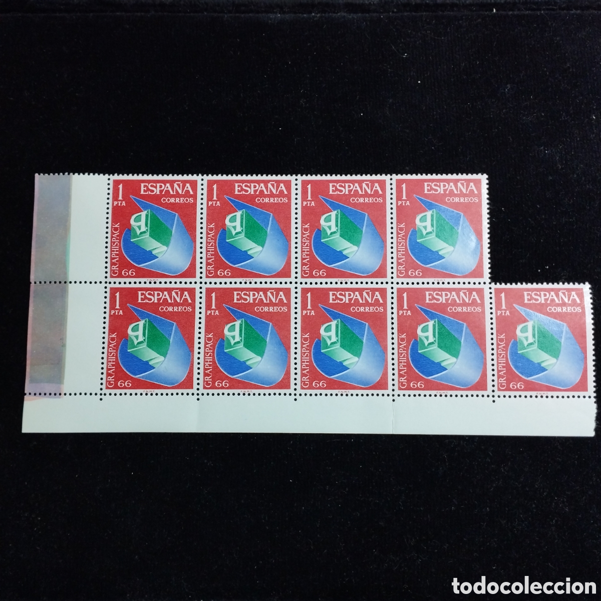 Sellos: Bloque x9 sellos de Espa&ntilde;a. 1966. Graphispack. 1pta. - Foto 1