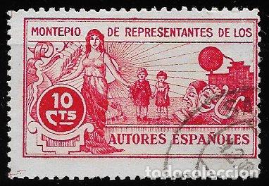 Sellos: Montep&iacute;o de Representantes de los Autores Espa&ntilde;oles, 10 cts. rosa carminado (o)