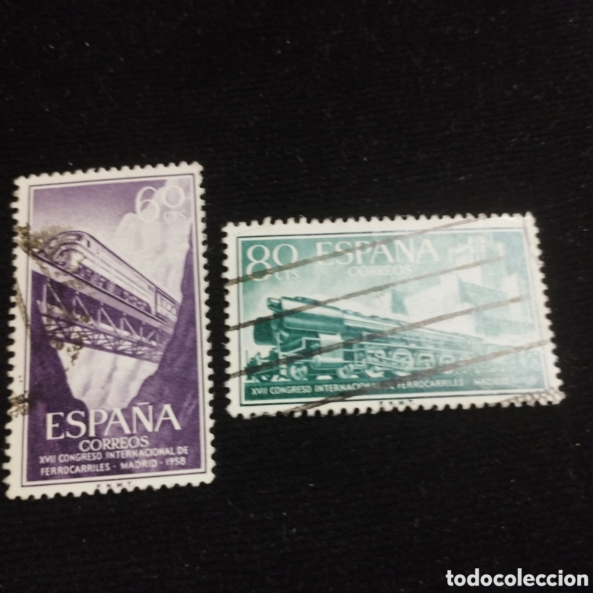 Sellos: Sellos Espa&ntilde;a. 1958. Ferrocarriles. Usados - Foto 3