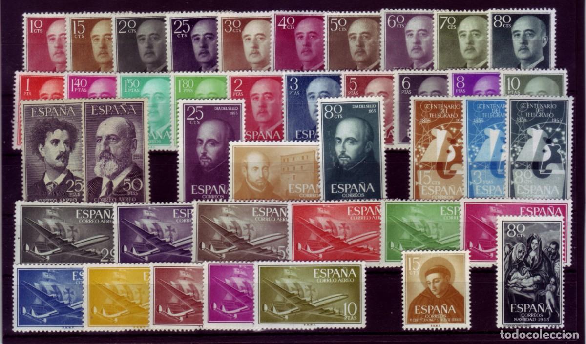 Sellos: ESPA&Ntilde;A - A&Ntilde;O 1955 A&Ntilde;O COMPLETO - LUJO - MNH - Foto 1