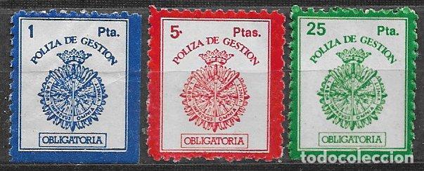 Selos: P&oacute;lizas de Gesti&oacute;n Obligatorias. 1 pta azul, 5 pts rojo y 25 pts verde * *
