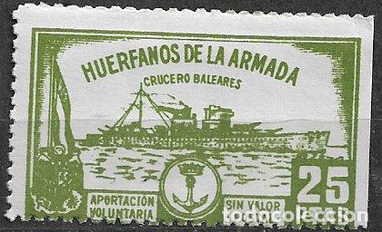 Selos: Hu&eacute;rfanos de la Armada, Crucero Baleares, 25 ptas verde * *
