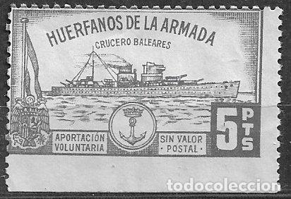 Selos: Hu&eacute;rfanos de la Armada, Crucero Baleares, 5 ptas negro (*)