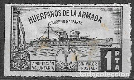 Selos: Hu&eacute;rfanos de la Armada, Crucero Baleares, 1 pta negro *