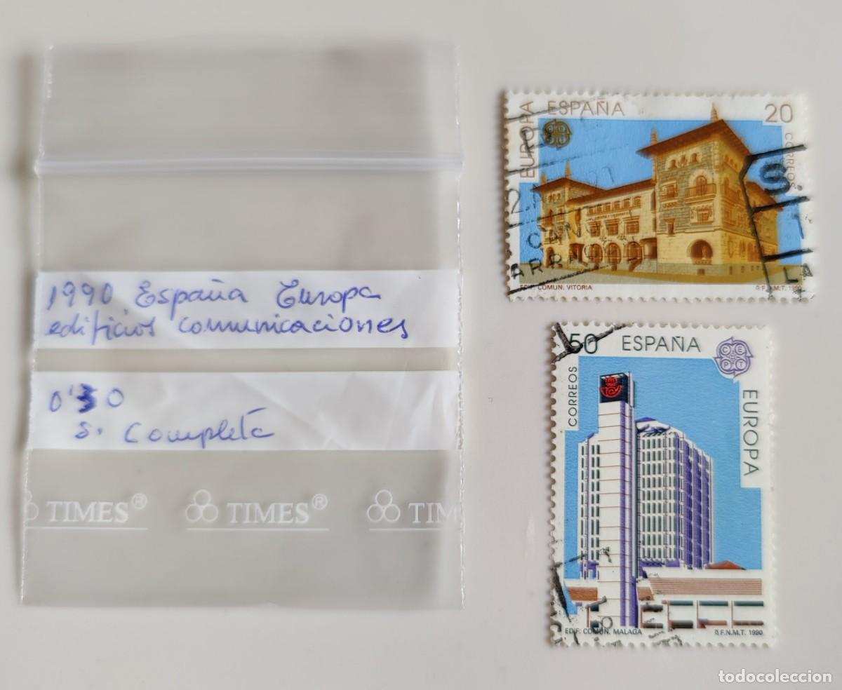 Sellos: Sellos. 2 Sellos de Espa&ntilde;a. Europa Edificios Comunicaciones. A&ntilde;o 1990. Coleccion completa. - Foto 1