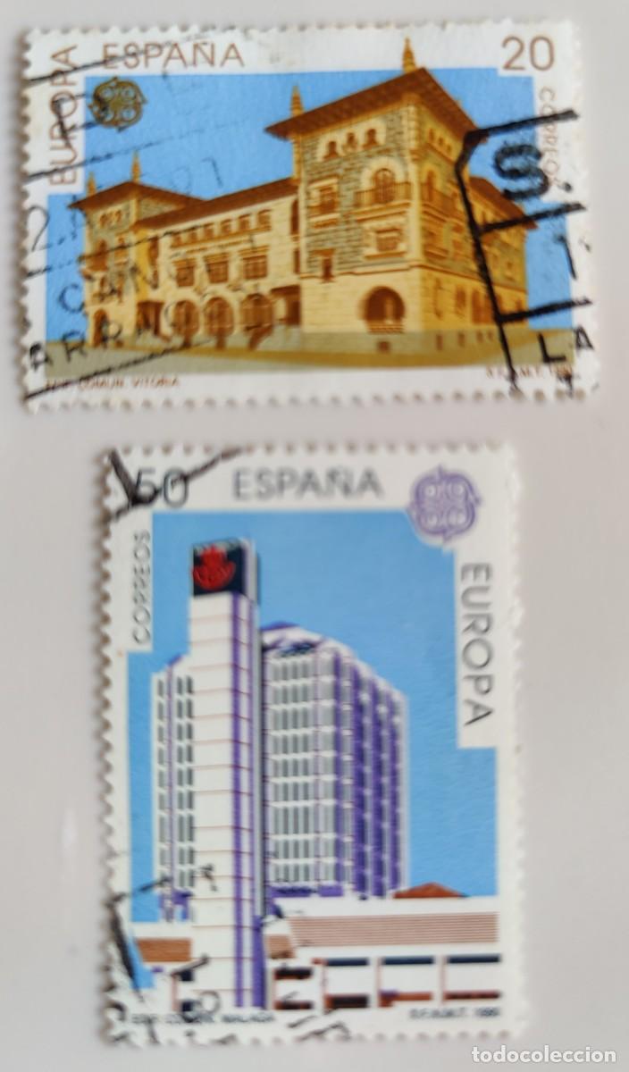 Sellos: Sellos. 2 Sellos de Espa&ntilde;a. Europa Edificios Comunicaciones. A&ntilde;o 1990. Coleccion completa. - Foto 2