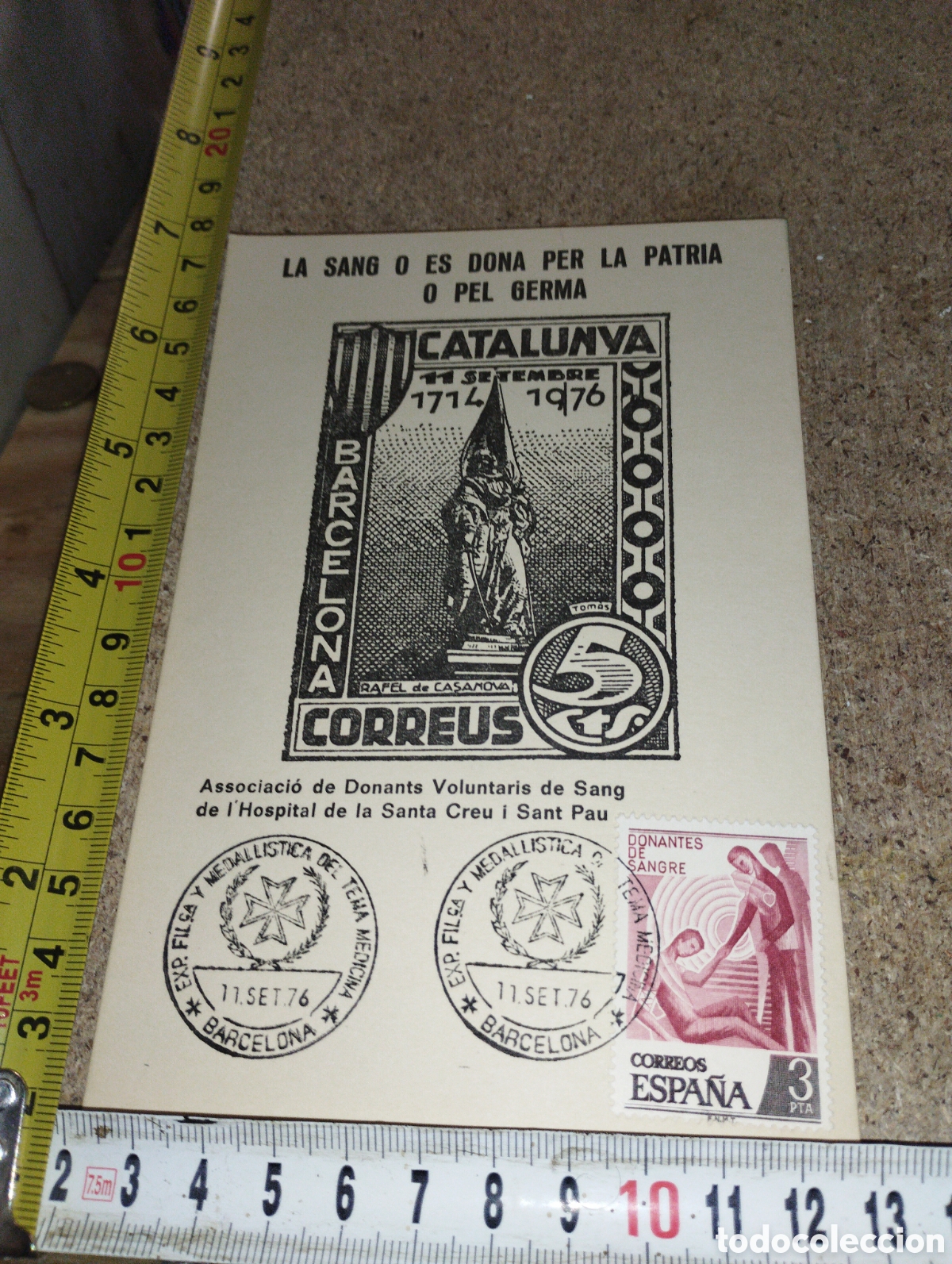 Stamps: Tama&ntilde;o postal Donantes de Sangre Correos 1714 - 1976 con matasellos