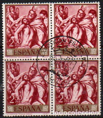 Sellos: Edifil 1336, El Greco: la Trinidad, usado en bloque de 4 - Foto 1