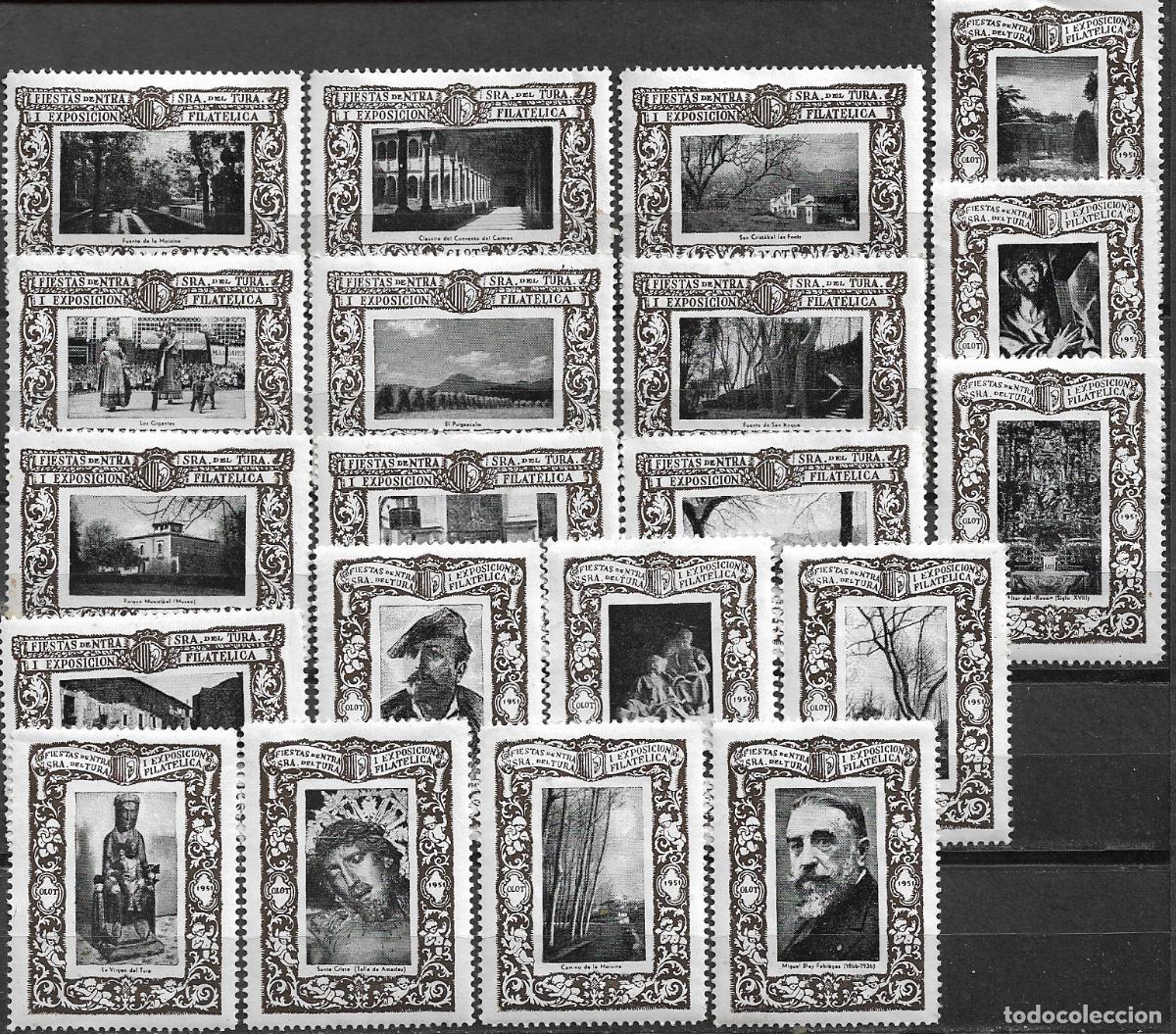 Sellos: VI&Ntilde;ETAS, OLOT Fiestas de Nuestra Se&ntilde;ora del Tura, 1&ordf; Exposici&oacute;n Filat&eacute;lica, SERIE NEGRA * *