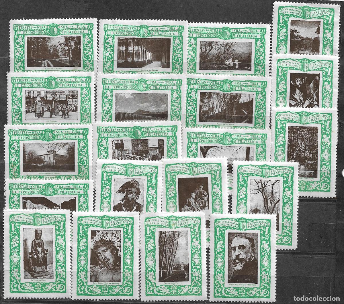 Sellos: VI&Ntilde;ETAS, OLOT Fiestas de Nuestra Se&ntilde;ora del Tura, 1&ordf; Exposici&oacute;n Filat&eacute;lica, SERIE VERDE * *
