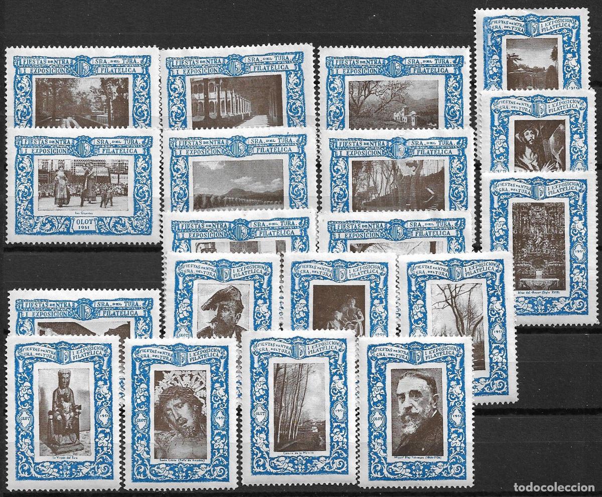 Sellos: VI&Ntilde;ETAS, OLOT Fiestas de Nuestra Se&ntilde;ora del Tura, 1&ordf; Exposici&oacute;n Filat&eacute;lica, SERIE VERDE * *