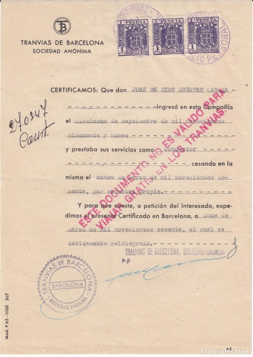 Sellos: FISCALES - POLIZAS EN DOCUMENTO DE TRANVIAS DE BARCELONA - Foto 1