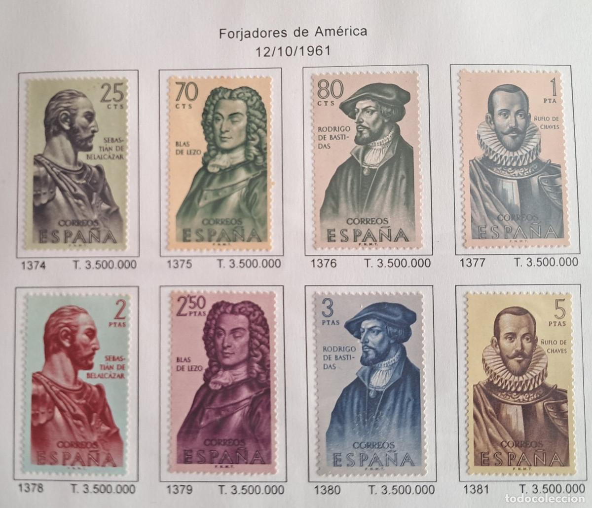 Selos: serie completa de sellos nuevos, Forjadores de Am&eacute;rica, edifil 1374/81, a&ntilde;o 1961.