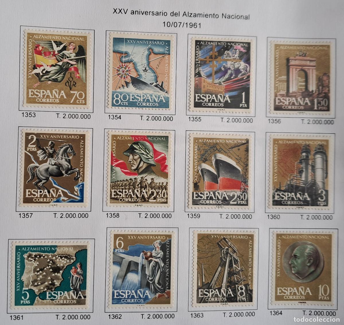 Selos: serie completa de sellos nuevos, XXV aniversrio alzamiento nacional, edifil 1353/64, a&ntilde;o 1961.