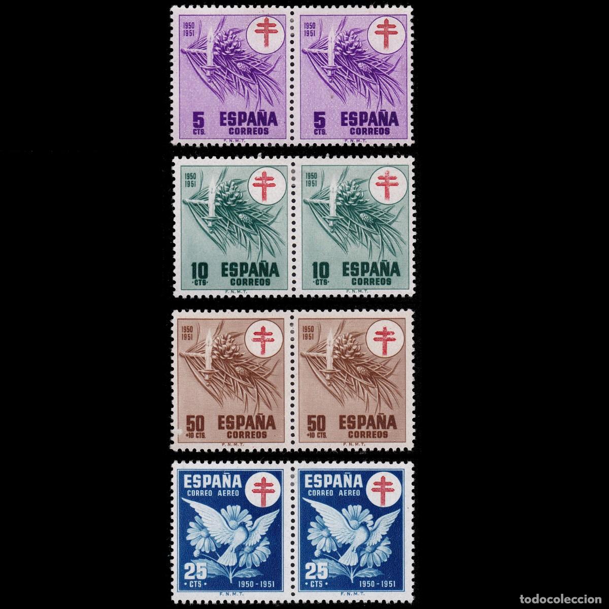 Sellos: ESPA&Ntilde;A.1950.Pro Tuberculosos Cruz Lorena.Blq2. Nuevo*.Edifil 1084-1087 + OBSEQUIO