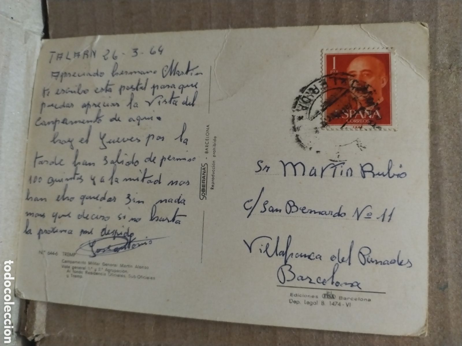 Sellos: POSTAL CON SELLO DE ESPA&Ntilde;A a&ntilde;o 1972 - Foto 2